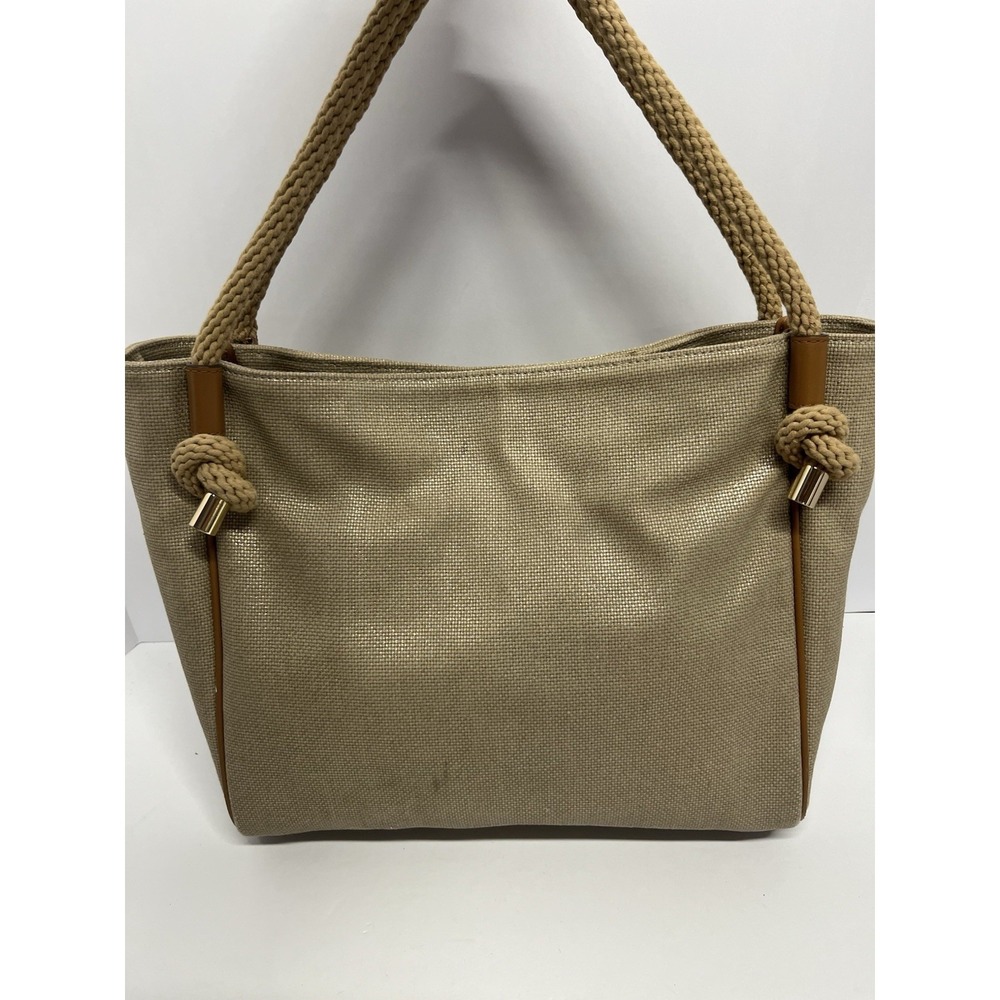 Michael Kors Isla Large Natural Burlap Tote Rope Leather  Purse - Picture 5 of 10